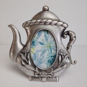 Vintage Pewter Teapot Shaped Free Standing Photo Frame